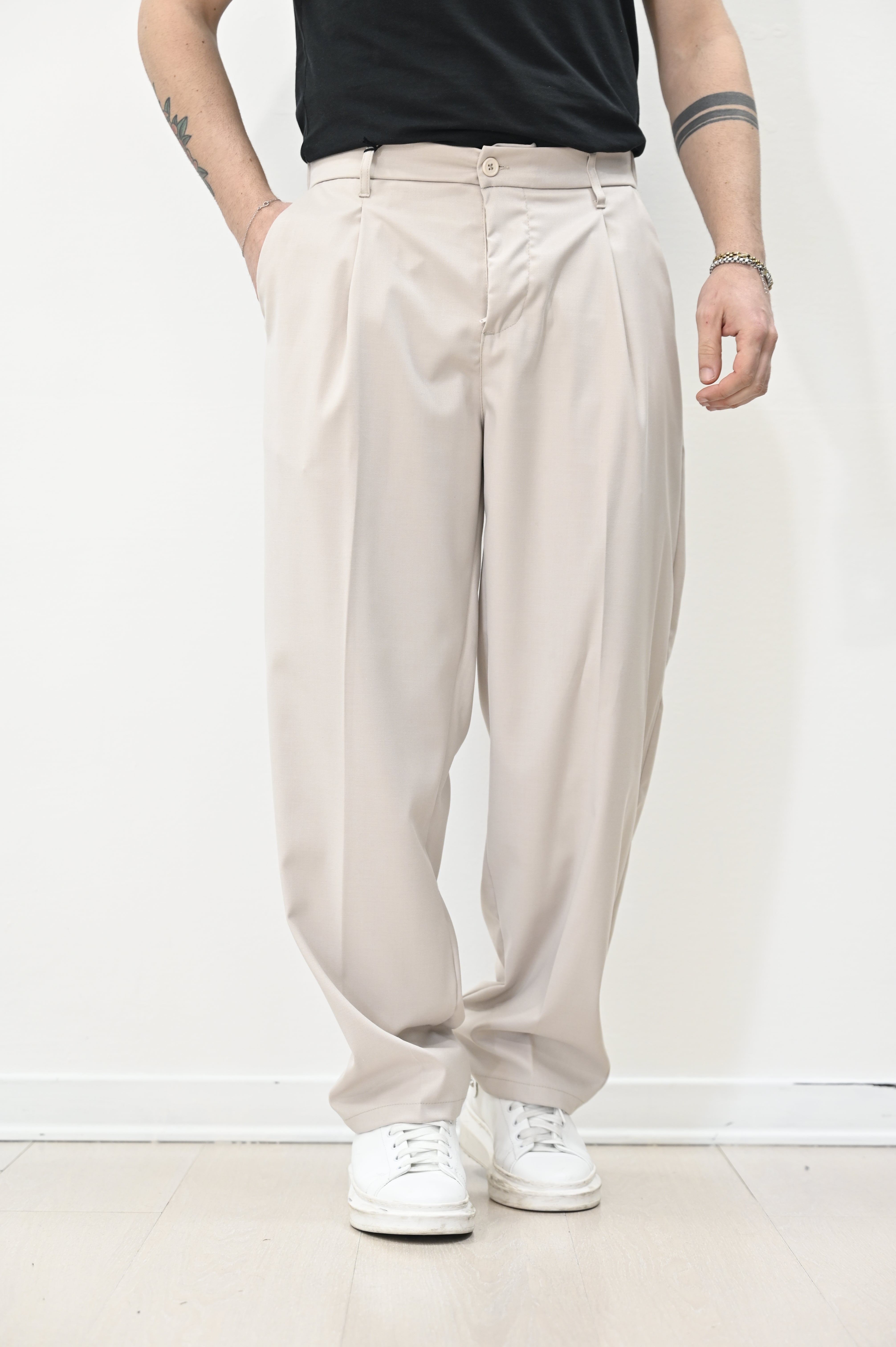 Pantalone loose fit beige archive