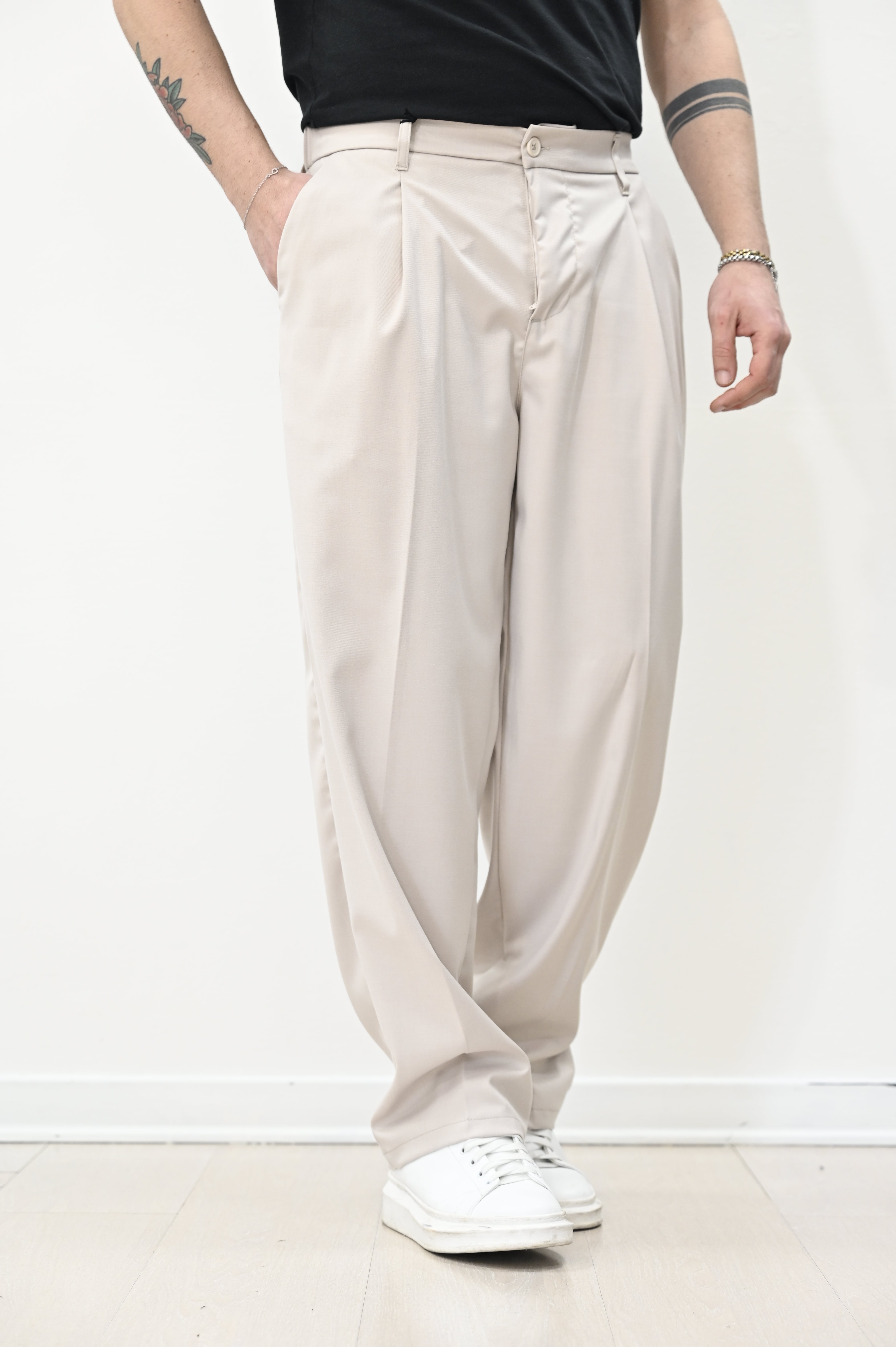 Pantalone loose fit beige archive