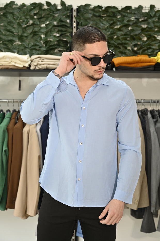 Camicia viscosa azzurra