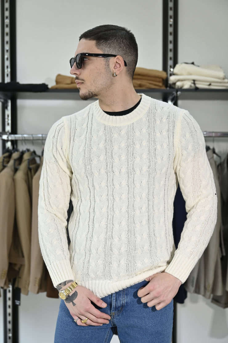Maglione treccia panna